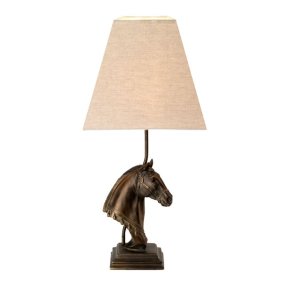 Eclipse 38cm Bronze tischlampe Von Elstead Lighting - Der Lampenfuß besteht aus einer detailreichen Pferdebüste in bronzefarbener Patina, die der Leuchte eine exklusive und zeitlose Ausstrahlung verleiht.