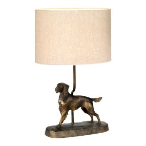 Rufus 48cm Bronze tischlampe Von Elstead Lighting - Der ovale Lampenschirm aus laminierter Naturjute spendet ein sanftes, angenehmes Licht und schafft eine warme Atmosphäre im Raum.