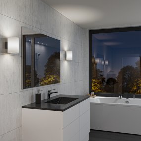 Evoke L Anthrazit/Opal wandlampe Von Herstal - Den smarta konstruktionen med b&aring;de upp- och nerljus g&ouml;r den till ett utm&auml;rkt val f&ouml;r att belysa din hall, vardagsrum eller sovrum p&aring; ett subtilt men effektfullt s&auml;tt.
