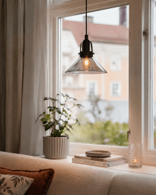 Mäster Ø20 Schwarz/Rauchig fensterlampe Von Lampan - Die M&auml;ster Fensterleuchte ist eine stilvolle und moderne Lampe, die sich perfekt in klassische wie moderne Wohnungen einf&uuml;gt.