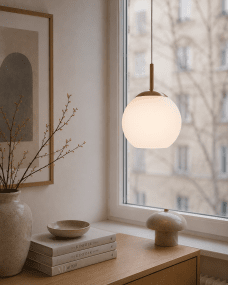  Globi Ø15 Messing/Weiß fensterlampe Von Nordic Lighting - Die Globi Fensterleuchte ist eine stilvolle und moderne Lampe, die jedem Raum eine warme und gem&uuml;tliche Atmosph&auml;re verleiht.