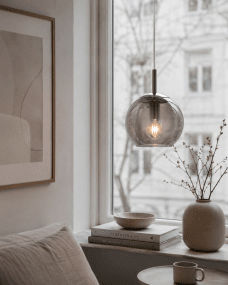  Globi Ø15 Chrome/geräuchert fensterlampe Von Nordic Lighting - Die Globi-Fensterleuchte ist eine stilvolle und moderne Lampe, die jedem Raum eine warme und gem&uuml;tliche Atmosph&auml;re verleiht.