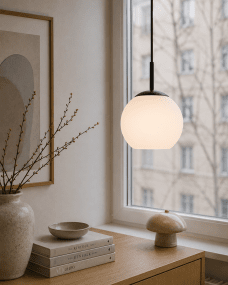 Globi Ø15 Schwarzweiß fensterlampe Von Nordic Lighting - Die Globi Fensterleuchte ist eine stilvolle und moderne Lampe, die jedem Raum eine warme und gem&uuml;tliche Atmosph&auml;re verleiht.