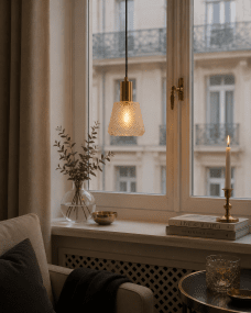 Daimon Ø15 Bernstein fensterlampe Von Lampan - Sie eignet sich perfekt f&uuml;rs Fenster und schafft eine einladende Atmosph&auml;re mit Stil und Charakter.