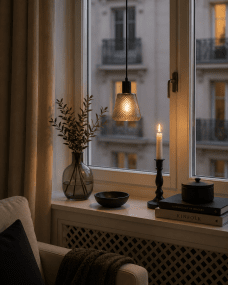 Daimon Ø15 rauchfarben fensterlampe Von Lampan - Der Schirm aus Rauchglas besticht durch ein wundersch&ouml;nes Muster und sorgt f&uuml;r ein lebendiges und stimmungsvolles Licht.