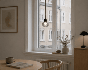 Barba Ø15 Rauch/schwarz fensterlampe Von Lampan - Der schwarze Metallschirm verleiht ihr eine elegante und zeitlose Ausstrahlung, w&auml;hrend der rauchfarbene Glasschirm f&uuml;r ein sanftes und angenehmes Licht sorgt.
