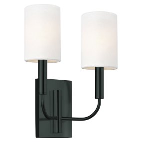 Brianna 36cm Schwarz wandlampe Von Elstead Lighting - Die Leuchte ist aus schwarzem Metall gefertigt und verf&uuml;gt &uuml;ber sanft geschwungene Arme, die einen sch&ouml;nen Kontrast zur geraden Wandplatte bilden.