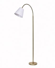 Uno Antikmessing stehlampe Von Lampan - Der wei&szlig;e Leinenschirm spendet ein sanftes und angenehmes Licht und eignet sich perfekt als Leselampe neben dem Sofa oder als stimmungsvolle Beleuchtung im Schlafzimmer.
