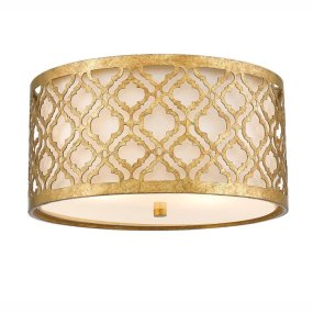 Arabella Ø40 Gold deckenleuchte Von Elstead Lighting - Die Deckenleuchte Arabella besticht durch ihr elegantes Design aus Stahl mit einer rustikalen, gealterten Goldoberfl&auml;che im Stil von &bdquo;Distressed Gold&ldquo;.