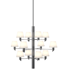 Gil Ø67 Chrom hängelampe Von Herstal - Sein modernes Design reflektiert Licht und Leben mit souver&auml;ner Eleganz durch die Opalglasschirme.