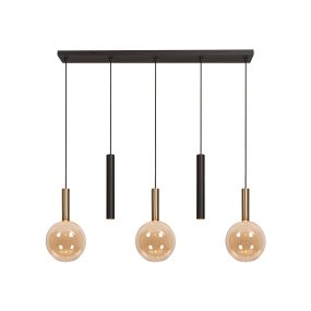 Josiane 105cm Schwarz Von Lucide - Die bernsteinfarbenen Glaskuppeln mit messingfarbenen Halterungen beherbergen jeweils eine G9-Leuchtmittel, die ein sanftes und einladendes Licht verbreitet.