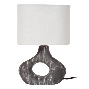 Tomeo 30cm Schwarz tischlampe Von Lucide - Der ovale Lampenschirm aus weißem Textil spendet ein sanftes und angenehmes Licht und harmoniert perfekt mit der Form des Fußes.