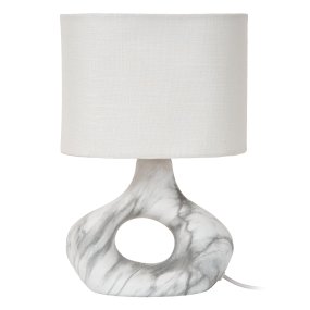 Tomeo 30cm Weiß tischlampe Von Lucide - Der ovale Lampenschirm aus weißem Textil spendet ein sanftes und angenehmes Licht und harmoniert perfekt mit der Form des Fußes.