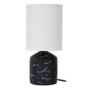 Fran 30cm Schwarz tischlampe Von Lucide - Das weiße, unregelmäßige Muster auf dem Fuß erzeugt eine marmorierte Optik und bildet einen schönen Kontrast zur dunklen Oberfläche.