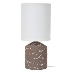 Fran 30cm Taupe tischlampe Von Lucide - Das weiße, unregelmäßige dunkle Muster auf dem Fuß erzeugt eine marmorierte Optik und bildet einen schönen Kontrast zur dunklen Oberfläche.