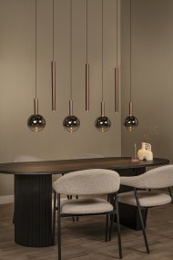 Jamsine 137cm Kupfer Von Lucide - Die Rauchglasschirme spenden ein warmes und angenehmes Licht, w&auml;hrend die drei Strahler ein gerichtetes und helles Licht nach unten abgeben.