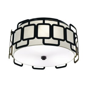 Sabina Ø38 Schwarz Von Elstead Lighting - Darunter befindet sich eine wei&szlig;e Kunststoff-Basisplatte, die das Licht gleichm&auml;&szlig;ig und blendfrei im Raum verteilt.
