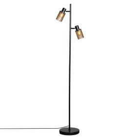 Kiera 2 Schwarz/Bernstein stehlampe Von Cottex - Das mattschwarze Metallgestell bildet einen stilvollen Kontrast zum bernsteinfarbenen Glas und macht Kiera zu einem dekorativen Blickfang in jedem Raum.
