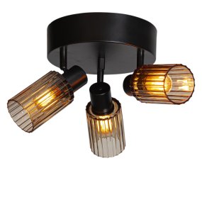 Kiera 3 Schwarz/Bernstein spotlight Von Cottex - Die Kombination aus schwarzem Metall und bernsteinfarbenem Glas verleiht Kiera eine warme und elegante Ausstrahlung, die sich harmonisch in verschiedene R&auml;ume einf&uuml;gt.