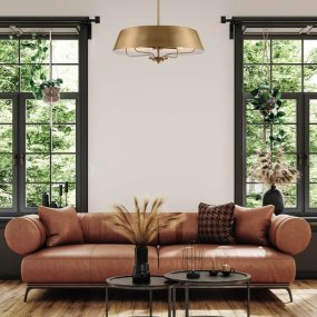 Luella Ø56 Gebürstetes Messing hängelampe Von Elstead Lighting - Ausführungen: komplett in warmem, gebürstetem Naturmessing oder mit stilvollem Metallschirm in elegantem Schwarz.