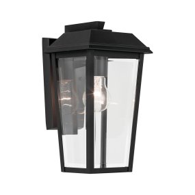 Mathus Schwarz Von Elstead Lighting - Die Leuchte besteht aus schwarzem Metall mit strukturierter Oberfl&auml;che und ist von Klarglas umgeben.