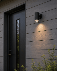 Cylinder Schwarz außenlampe Von Lampan - Lampan lyser fint ner p&aring; v&auml;ggen och skapar en h&auml;rlig atmosf&auml;r.
