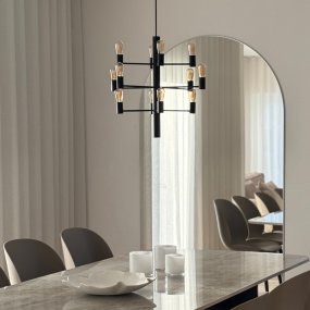 Manola 12 Ø60 Schwarz hängelampe Von Herstal - Manola ist ein zeitloser Kronleuchter mit zwölf Armen, der jedem Raum eine beeindruckende Note verleiht.