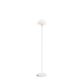 Vienda Weiß stehlampe Von Herstal - Ihr halbmondf&ouml;rmiger Opalglasschirm und der Metallfu&szlig; schaffen eine harmonische Balance zwischen Stil und Funktionalit&auml;t.