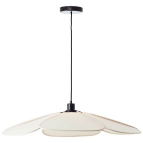 Capucine Ø77 Beige hängelampe Von Brilliant - Der beige Lampenschirm verbreitet ein warmes und einladendes Licht, während die schwarze Kabelaufhängung einen stilvollen Kontrast und einen stabilen Eindruck vermittelt.