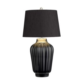 Bexley 56cm Schwarz tischlampe Von Elstead Lighting - Den levereras med en avsmalnande lampsk&auml;rm i svart konstsilke med en silverlaminerad insida, handgjord i Storbritannien.