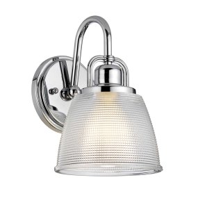 Dublin Ø20 Chrom poliert badezimmerlampe Von Elstead Lighting - Die Wandlampe Dublin ist eine elegante Badezimmerleuchte mit einem detailreichen Schirm aus Pressglas mit strukturiertem Design.