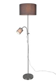 Owen Grau stehlampe Von Trio Lighting - Beide Lichtquellen lassen sich separat steuern und die elegante Kombination aus grauen Lampenschirmen und mattem Nickel macht Owen zu einer stilvollen Ergänzung für Ihr Zuhause.