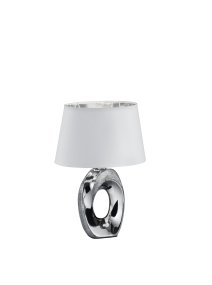Taba 33cm Silber tischlampe Von Trio Lighting - Der silberfarbene Keramiksockel und die weißen und silberfarbenen Stoffschirme sorgen für einen modernen und zugleich zeitlosen Look.