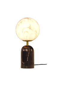 Pierre 30cm Schwarzweiß tischlampe Von Aneta Lighting - Der massive schwarze Steinsockel verleiht der Leuchte einen charaktervollen Ausdruck und wird durch stilvolle Metalldetails in mattem Messing-Finish erg&auml;nzt.