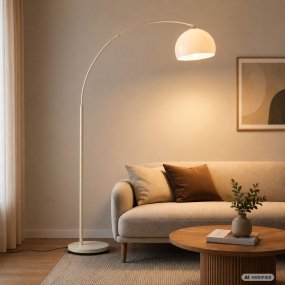 Vessa Beige stehlampe Von Brilliant - Die stilvolle Stehleuchte Vessa aus beigefarbenem Metall mit wei&szlig;em Kunststoffschirm verleiht der Lampe eine sanfte und elegante Ausstrahlung.