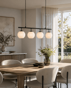 Globi 4 78cm Schwarzweiß hängelampe Von Nordic Lighting - Die schwarze Metallaufh&auml;ngung verleiht ihr eine elegante und grafische Note, w&auml;hrend die vier runden Opalglaskuppeln ein angenehmes und gleichm&auml;&szlig;iges Licht im Raum verbreiten.