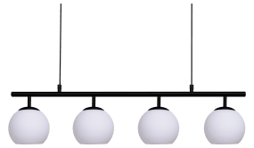 Globi 4 78cm Schwarzweiß hängelampe Von Nordic Lighting - Die schwarze Metallaufhängung verleiht ihr eine elegante und grafische Note, während die vier runden Opalglaskuppeln ein angenehmes und gleichmäßiges Licht im Raum verbreiten.