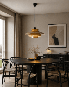 Stealth 2 Ø50 Gold hängelampe Von Nordic Lighting - Sie eignet sich perfekt f&uuml;r die Platzierung &uuml;ber dem Esstisch oder im Wohnzimmer und vereint Funktion und Stil auf ideale Weise.