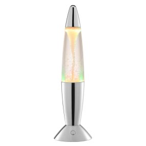 Stormlight 36cm Chrom kinderlampe Von Brilliant - Die chromfarbene Lampe verfügt über eine integrierte LED-Lichtquelle mit RGB-Beleuchtung, die in verschiedenen Farben wechselt und den wirbelnden Effekt beleuchtet.