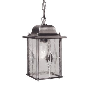 Wexford 16cm Silber Von Elstead Lighting - Wexford ist eine klassische Hängelaterne für den Außenbereich aus Aluminium mit einer eleganten, dunkelsilbernen Oberfläche und dekorativen Glaselementen in Bleiglasoptik.