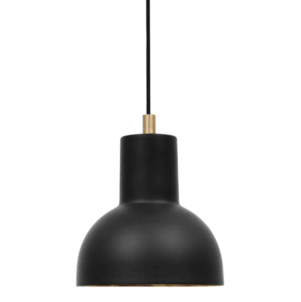 Mini Ø14 Schwarz hängelampe Von H. Skjalm P - Mini-Anhänger aus mattschwarzem Metall mit goldfarbener Innenseite und Messingdetails.