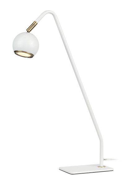 Coco 48cm Weiß schreibtischlampe Von Markslöjd - Der abgewinkelte Arm und der runde Lampenschirm der Lampe sorgen sowohl für gerichtetes Licht als auch für ein stilvolles Aussehen, perfekt für Arbeitsplätze oder Lernecken.