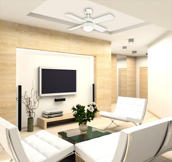 Colosseum Ø90 Weiß Von Westinghouse - Der Deckenventilator wird mit einer Fernbedienung geliefert, mit der sich drei Geschwindigkeiten steuern lassen und verf&uuml;gt &uuml;ber eine R&uuml;ckw&auml;rtsfunktion f&uuml;r den Sommer- und Winterbetrieb &ndash; perfekt, um den Raum k&uuml;hl zu halten.