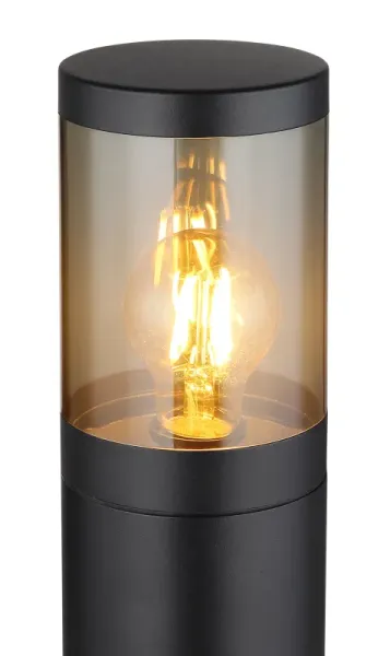 Xeloo 50cm Schwarz pollarleuchten Von Globo Lighting - Tillverkad i rostfritt st&aring;l med en r&ouml;kf&auml;rgad plastsk&auml;rm ger den ett mjukt och behagligt ljus.
