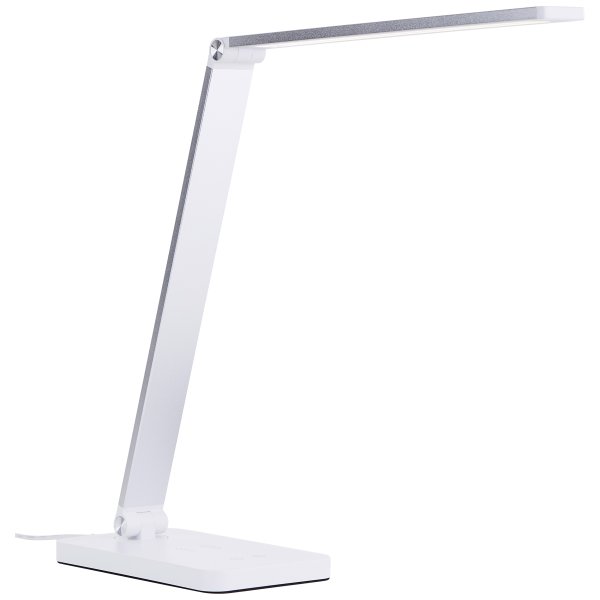 Florence 38cm Weiß schreibtischlampe Von Brilliant - Die Leuchte verfügt über einen 3-Stufen-Touchdimmer zur Regulierung der Helligkeit und bietet sowohl warm- als auch tageslichtweißes Licht.