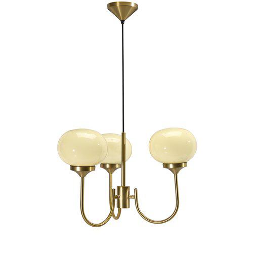 Elsy Ø60 Messing hängelampe Von PR Home - Aus Metall mit Messing-Finish und cremefarbenen Glasschirmen.