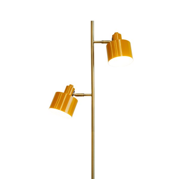 Ocean Mehrfarbig stehlampe Von Dyberg Larsen - Die Stehleuchte Ocean in den Schirmen Curry/Messing/Türkis verfügt über eine Metallkonstruktion, lässt sich nach oben und unten neigen und ist mit einem Fußschalter am Sockel ausgestattet.