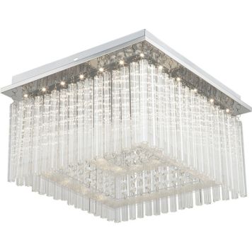 Vince 36cm Chrom kristall Von Globo Lighting - Die quadratische Form und das Chrom-Finish werden mit klaren Glasst&auml;ben und funkelnden Kristallen kombiniert, die einen exklusiven und stilvollen Ausdruck erzeugen.