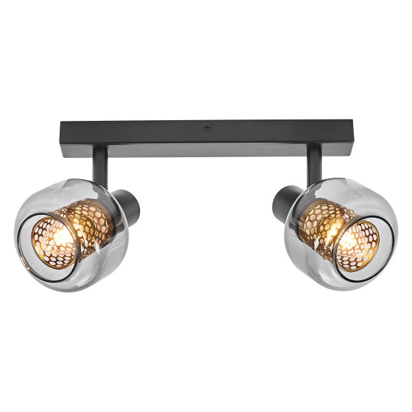 Firefly 2 Schwarz spotlight Von Ledvance - De r&ouml;rliga spotlightsen med sk&auml;rmar av gr&aring;tonat glas i kombination med de guldiga detaljh&ouml;ljet som omfamnar ljusk&auml;llorna bidrar med en elegans till rummet.