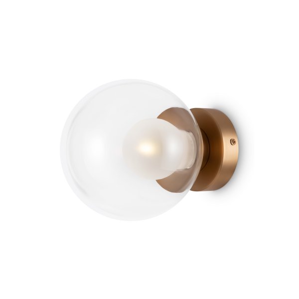 Basic form Ø15 Gold wandlampe Von Maytoni - Mit einem runden, klaren Glasschirm und einem goldenen Sockel spendet die Lampe ein weiches und warmes Licht, das eine einladende Atmosphäre schafft.